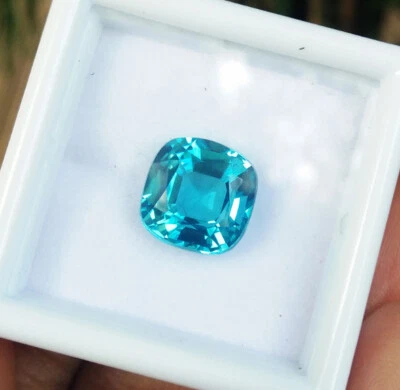 RARE COLOR! 9x9mm. CUSHION NEON BLUE PARAIBA TOURMALINE TOP CREATED LOOSE GEMs - Image 1 of 4