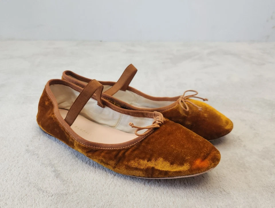 Loeffler Randall Terciopelo Ballet Pisos Mary Jane Ocre Dorado 7.5 Romántico Coqueta Foto 1 de 4