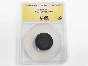 1800 1/2C Draped Bust Cent ANACS VF 20 Details C-1 Corroded - Picture 1 of 4