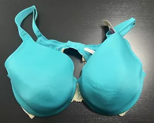 Cacique Satin Lace Trim Full Coverage Bra Blue Underwire NWT Support Size 42D - Picture 1 of 8
