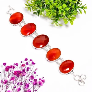 Carnelian Gemstone Ethnic Handmade 925 Silver Plated Bracelet 7-9" GM10670 - Picture 1 of 6