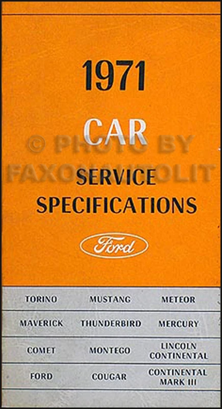 Ford 1971 manual de especificaciones de servicio Mustang Torino Ranchero Galaxie T Bird Foto 1 de 3