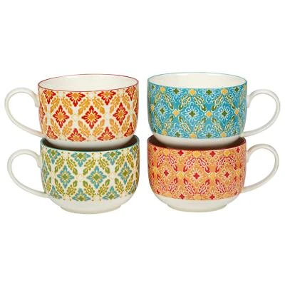 Floral Damasco Internacional Certificado 28 oz. Tazas Jumbo, Juego de 4 Surtidas Foto 1 de 4