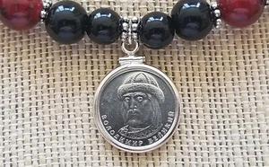 Ukrainian Vladimir the Great Kievan Rus Hryvnia Coin Black Jasper Stone Necklace - Picture 1 of 7