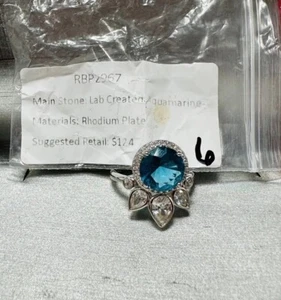 Sz6 Ring RBP2967 LC Aquamarine Ring Bomb Party Rhodium P Band SR$124 - Picture 1 of 10