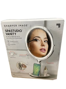 Sharper Image SpaStudio Vanity LED 8-inch Mirror Wireless Charging 5x 10x Magni - Picture 1 of 9