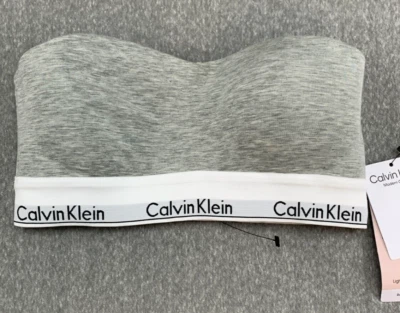 Calvin Klein Lightly Lined Bandeau Bra Small Gray Padded Smooth Soft Strapless - Image 1 of 4