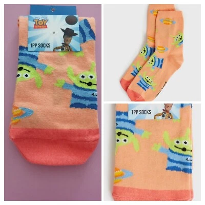 BNWT Disney Pixar Toy Story Alien Socks Orange- Little Green Men Cotton One Size - Image 1 of 4