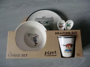SET TAZZE E CUCCHIAI PIATTO TEATIME PIPPI LONGSTRUMP CULTO SVEDESE STORIE BAMBINI - Foto 1 di 2