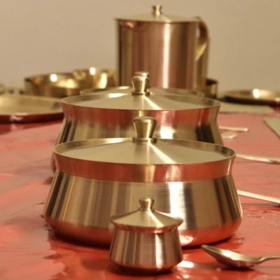 Bronze Utensils Cooking Utensil Vintage Kitchen Serving Handi Set Of 2 - Image 1 of 4