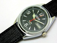 citizen automatic mens steel black dial vintage japan made watch run order