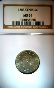 1883 5C Shield Nickel NGC MS-64 - Picture 1 of 4