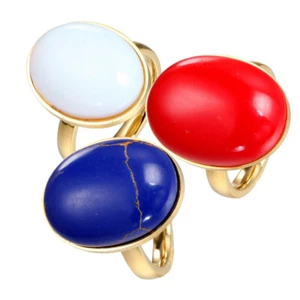 12*16mm White Red Blue Oval Cut Women's 18K Gold Plated Wedding Ring Size 6-11 - Picture 1 of 8
