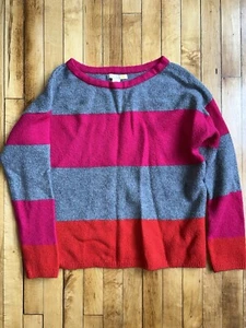 CC California Sweater Womens Large Crew Pullover Wool Blend Stripe Colorful  - Picture 1 of 5