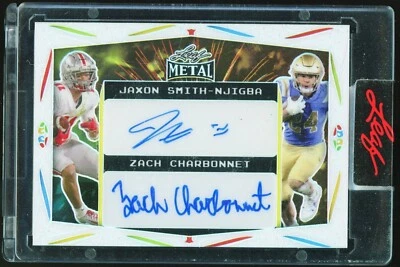 2023 Leaf Metal Dual Auto White Border Jaxon Smith-Njigba / Zach Charbonnet #/4 - Image 1 of 2