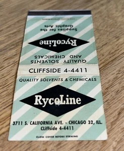 Vintage Matchbook Cover RYCOLINE QUALITY SOLVENTS & CHEMICALS, Chicago IL - Picture 1 of 3