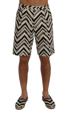 Dolce & Gabbana White Black Striped Cotton Linen Shorts - Image 1 of 4
