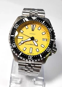 SKX007 Yellow Dial Ceramic Bezel  NH35 Men's Modded Custom Dive Watch - Picture 1 of 5