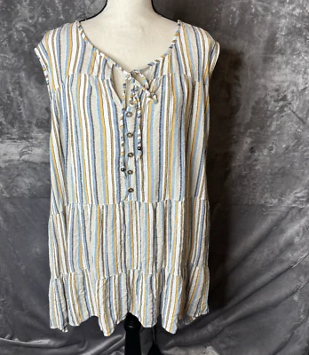 Romatic Gypsy Blouse 4X Plus Tiered HenleyStriped Tank Boho Split Neck - Image 1 of 4