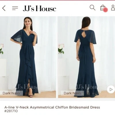 NWT JJs House Dark Navy Chiffon Bridesmaid Dress Size 14 - Image 1 of 4