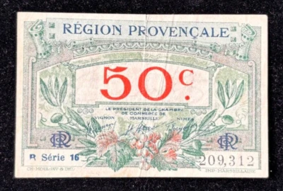 50 САНТИМОВ ОЧЕНЬ ТОНКИЙ ЧРЕЗВЫЧАЙНОЙ ВЫПУЩЕННЫЙ БАНКНОТА ИЗ ПРОВАНСКАЛЬСКОЙ ФРАНЦИИ 1920 - Изображение 1 из 2