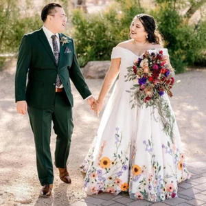 Plus Size Tulle Wedding Dresses Off The Shoulder Flowers Backless Bridal Gowns - Picture 1 of 6