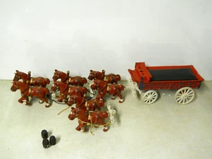 Vintage Cast Iron Clydesdale 8 Horse Drawn Wagon W/ Beer Barrels - Picture 1 of 9