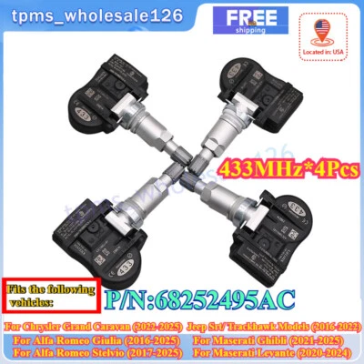 4x TPMS Tire Pressure Sensor For Jeep Srt Trackhawk  Alfa Romeo Giulia 2016-2022 - Image 1 of 4