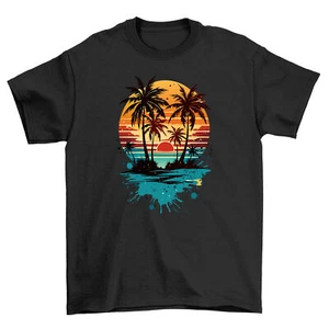 Summer_28 Sunset Vibes - Funny Palm Trees T-shirt, 100% Cotton, Unisex Printed D - Picture 1 of 46
