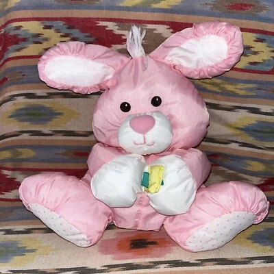 复古 Fisher Price Puffalumps 12 英寸粉色兔子抱花 罕见 1992 — 第 1/4 张图片