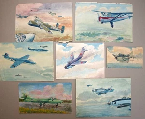 Islwyn Watkins (1938–2018) 7 paintings of aircraft, five signed. dated 1953-54 - Picture 1 of 7