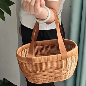 Imitation Wicker Shopping Basket for Flower Gathering Groceries Food Storage - Picture 1 of 7