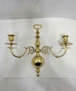 Vintage massiver Messing doppelarmiger Wandleuchter Kerzenhalter 12" - Made in India  - Bild 1 von 17