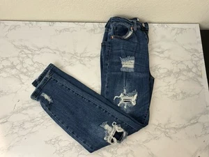 Pantalones de mezclilla de cera para mujer 0/24 rectos desgastados azul oscuro lavado H - Imagen 1 de 5
