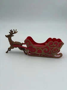 Vintage Christmas REINDEER Red Gold Sled Deco Planter Made in Hong Kong 1950's - Picture 1 of 5
