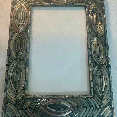 Cavalete Two's Company 4 x 6 vidro mosaico moldura marrom bege art déco - Imagem 1 de 2