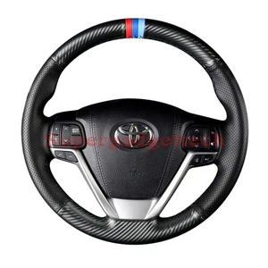 Carbon Fiber&Leather Steering Wheel Hand Sewing Wrap Cover For Toyota Highlander - Picture 1 of 11