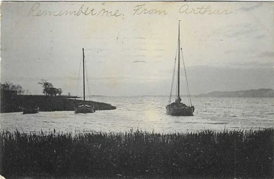 Sail Boats Offshore Jersey City New Jersey Rotograph Postcard via LI NY 1906 - Image 1 of 2