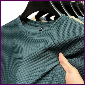 Summer Ice Silk High-End Solid Color High Quality Short Sleeve T Shirts Men - Picture 1 of 25