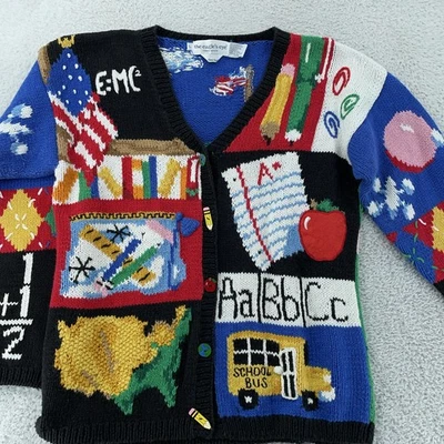 Vtg The Eagle's Eye Hand Knit Cardigan Sweater Womens Large School Teacher 90s - Image 1 of 4