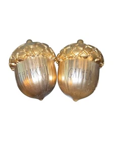 Rae Dunn THANKFUL and GATHER Two Fall Decorative Gold Metallic Acorns 5"X4"X4" - Picture 1 of 7