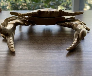 Vintage Crab Solid Brass Ashtray Mid Century Modern MCM Movable Claws - Picture 1 of 14
