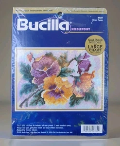 Kit de punta de aguja Bucilla PERFECT PANSIES 4769 7" X 5" nuevo stock antiguo 1998 - Imagen 1 de 2