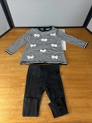 Kate Spade Black & White Striped Baby Shirt With Pink Bows Size 12 Months New - Image 1 of 4