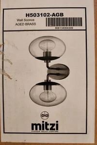 Wall sconce 2 Light Aged Brass Clear Glass Shade H503102-AGB by Mitzi NeW - Picture 1 of 2
