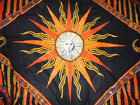 India Arts Celestial Boho Sun Moon Orange Black King Bedspread Sheet 102 X 88