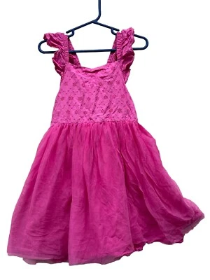 Vestido Tutu Cat & Jack Meninas Manga Babado Alça V Ilhós Tamanho P (6/6X) Rosa Quente - Imagem 1 de 4