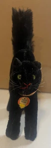 Targhetta petto fiocco coda superiore gatto velluto nero Steiff originale vintage 6" pollici - Foto 1 di 6