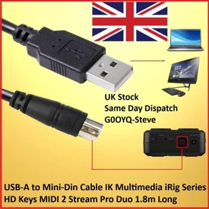 USB-A to Mini-Din Cable IK Multimedia iRig Series HD Keys MIDI 2 Stream Pro Duo - Picture 1 of 5