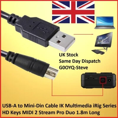USB-A to Mini-Din Cable IK Multimedia iRig Series HD Keys MIDI 2 Stream Pro Duo - Image 1 of 4
